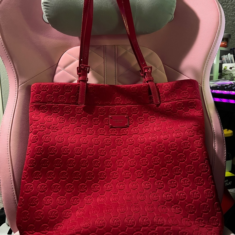Michael Kors Red Embossed Neoprene Tote Bag